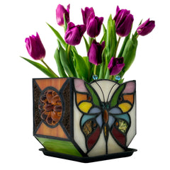 Entlityful butterfly planter front view showcasing colorful stained glass and visual charm