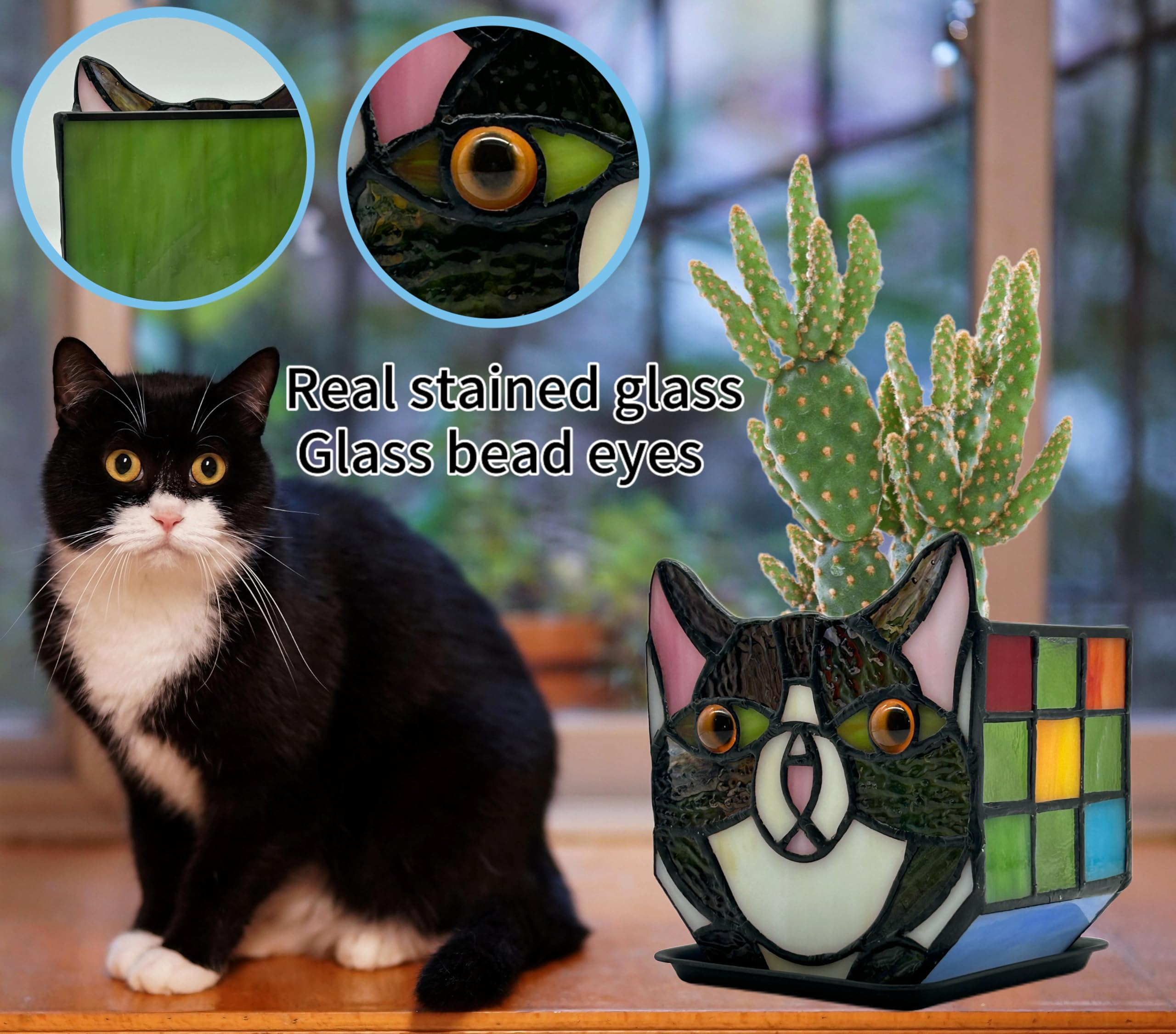 Entlityful cat planter with a lit votive candle creating warm ambient glow