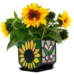 Entlityful front view sunflower planter showing vibrant glass and cheerful decoration