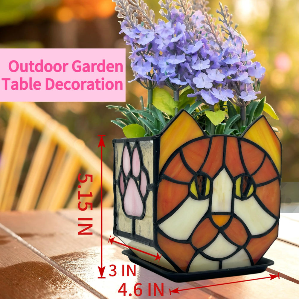 Entlityful orange cat planter closeup of stained glass texture for artisan appeal