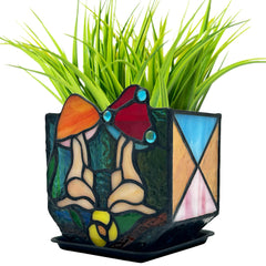 Entlityful front view showing colorful mushroom lady planter and charming design benefit