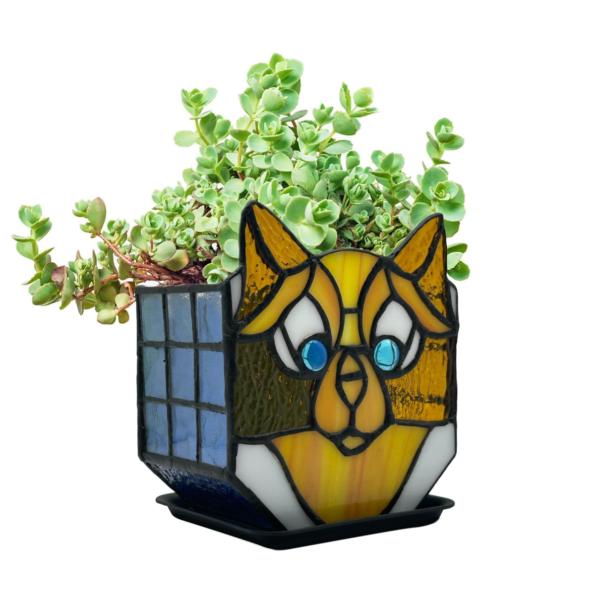 Entlityful yellow cat planter front view showing bright decor appeal