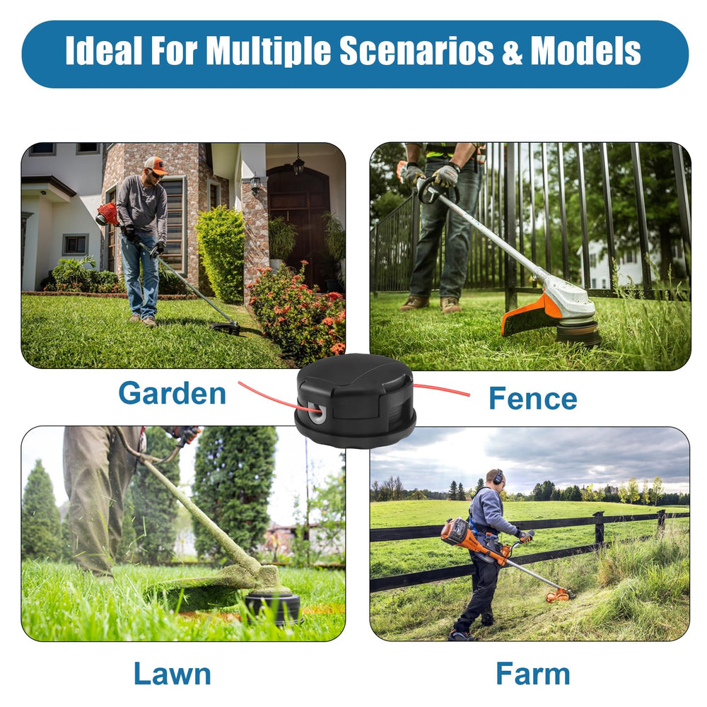 Envanptaz trimmer head in a lawn scene showing efficient weed and grass cutting
