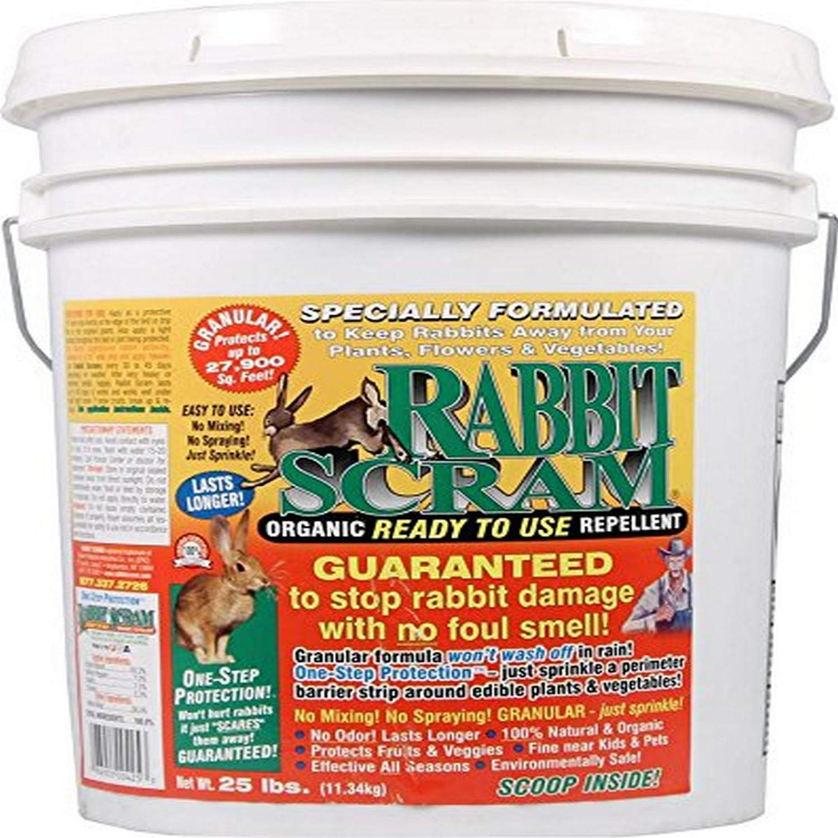 Enviro Pro pail front view showing label and 25 lb capacity, protects garden plants