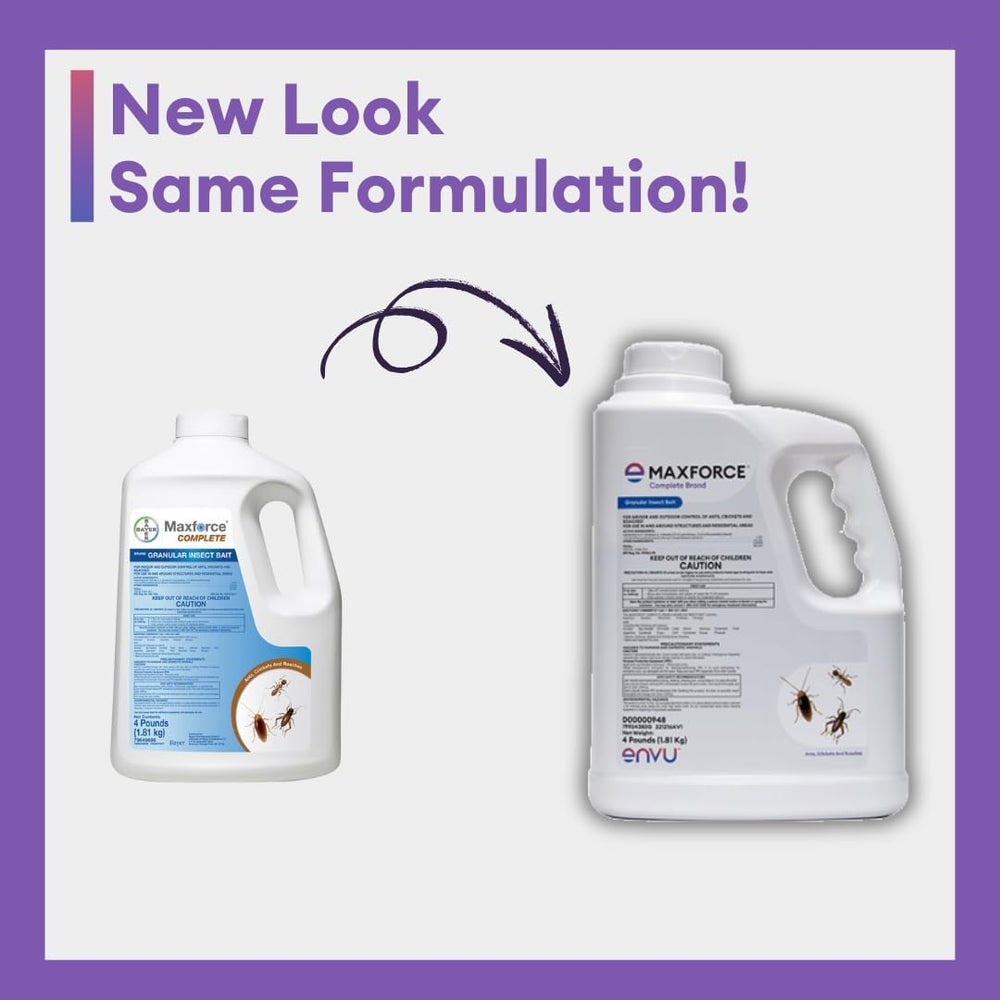 Hand applying Envu Maxforce granules with scoop demonstrating controlled placement benefit
