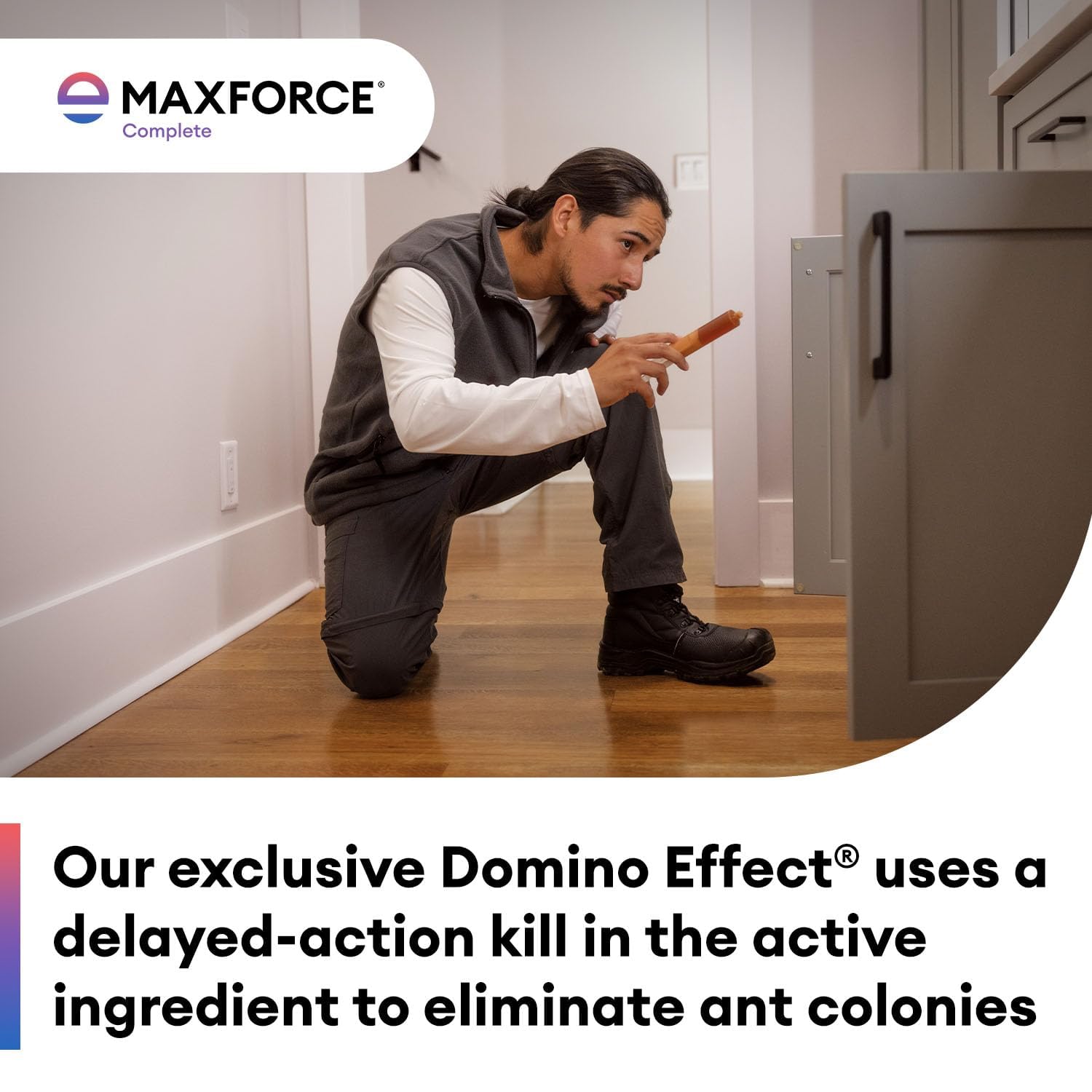 Lawn perimeter application of Envu Maxforce in a residential setting showing yard defense