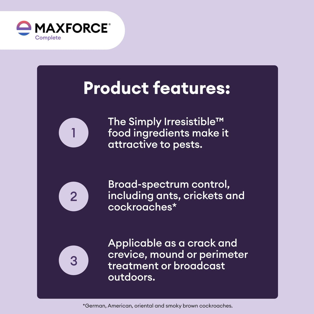Product label close-up with instructions for Envu Maxforce enabling correct safe use