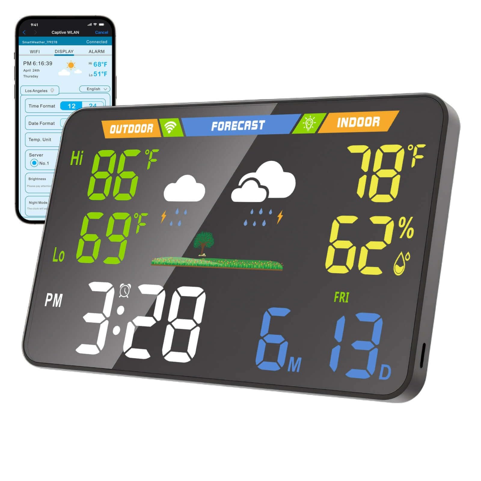 EnvyBox front display showing time weather and calendar for quick reference