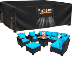 Enzeno front view showing full patio cover protecting furniture and weather resistance