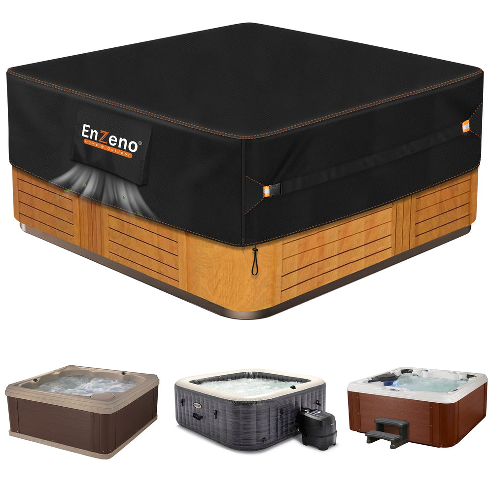 Enzeno front view of square hot tub cover showing full weather protection