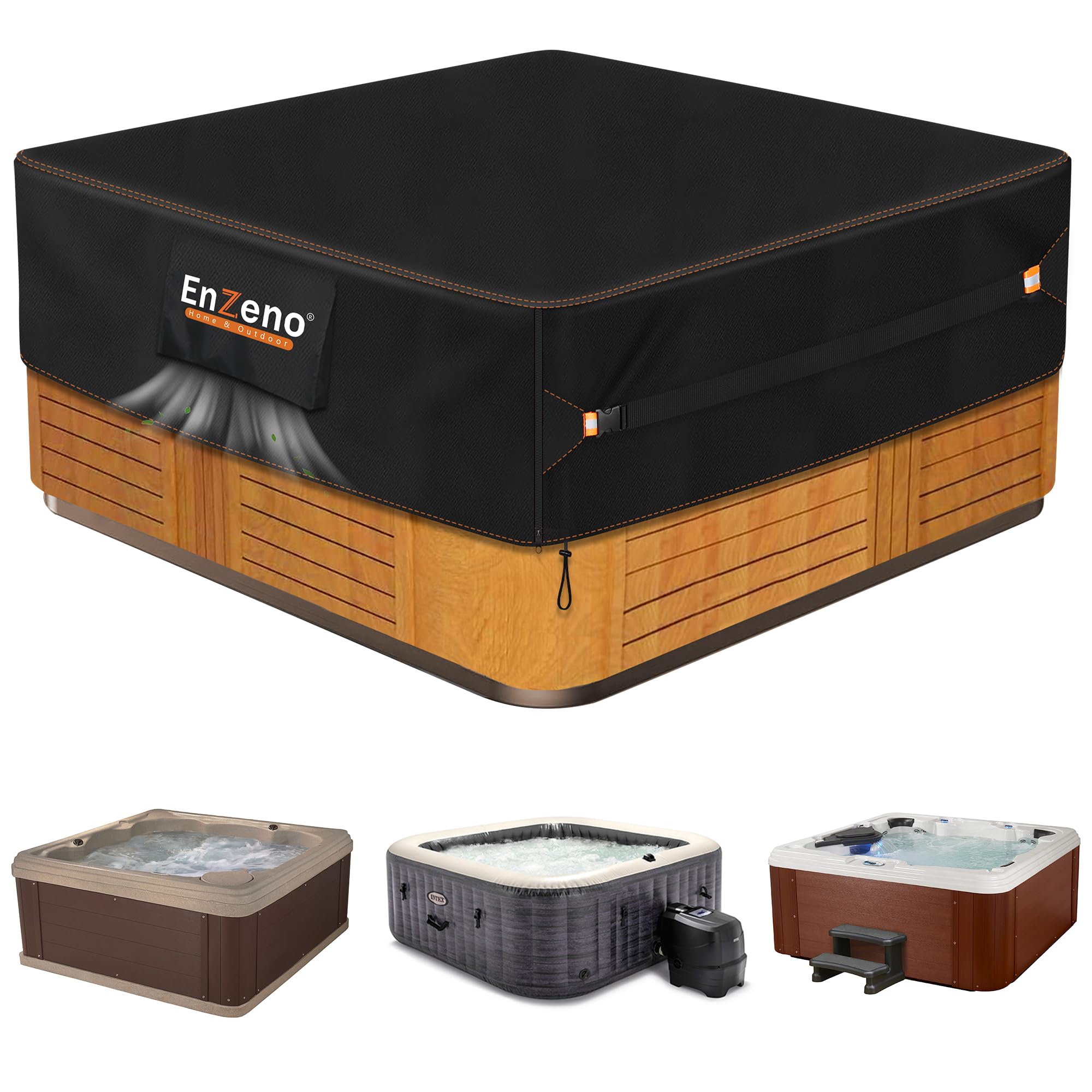Enzeno front view of square hot tub cover showing full weather protection
