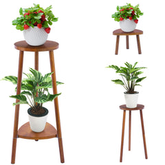 Eocogup front view walnut plant stand showing elegant display and compact footprint