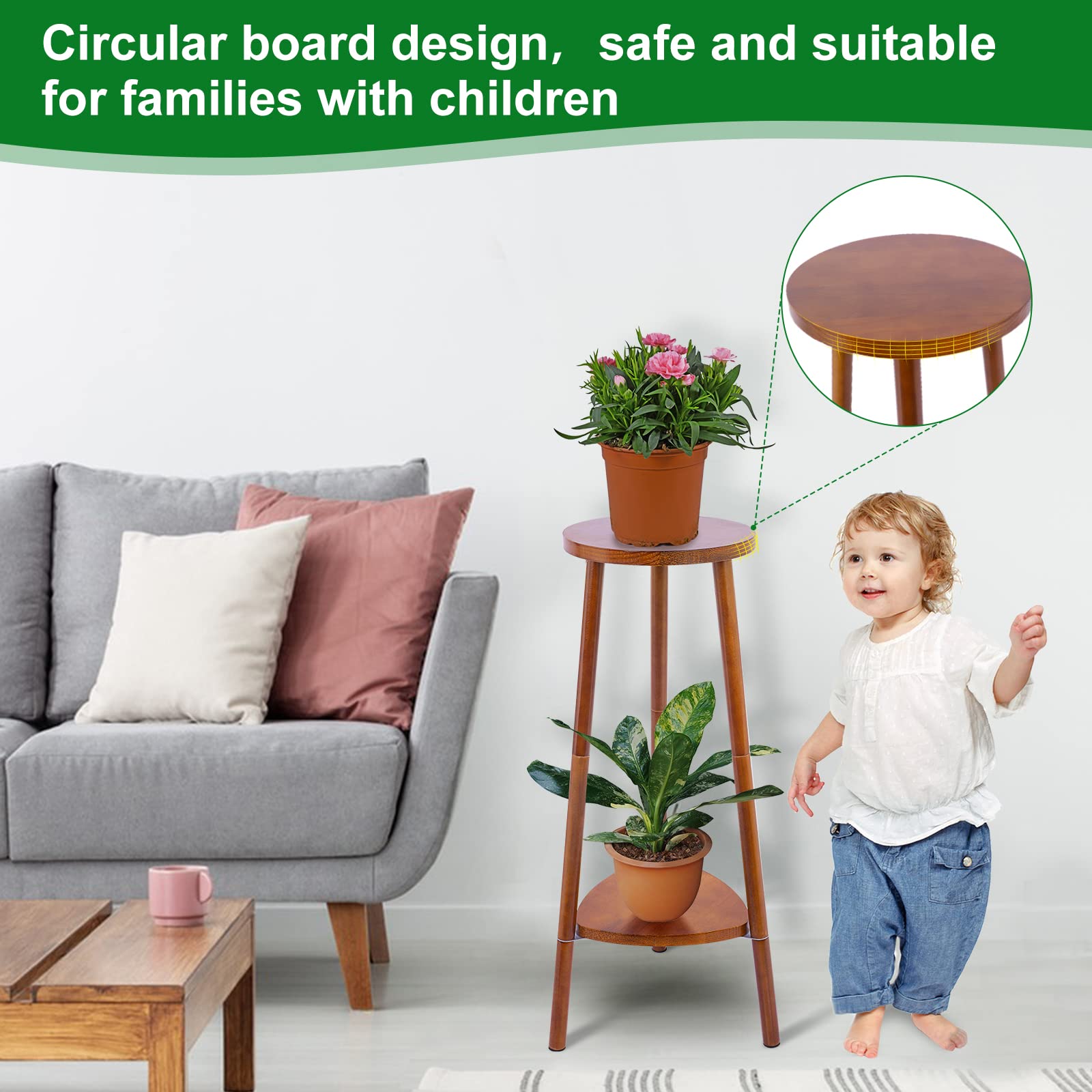 Eocogup assembled two-tier stand holding plants to maximize vertical display