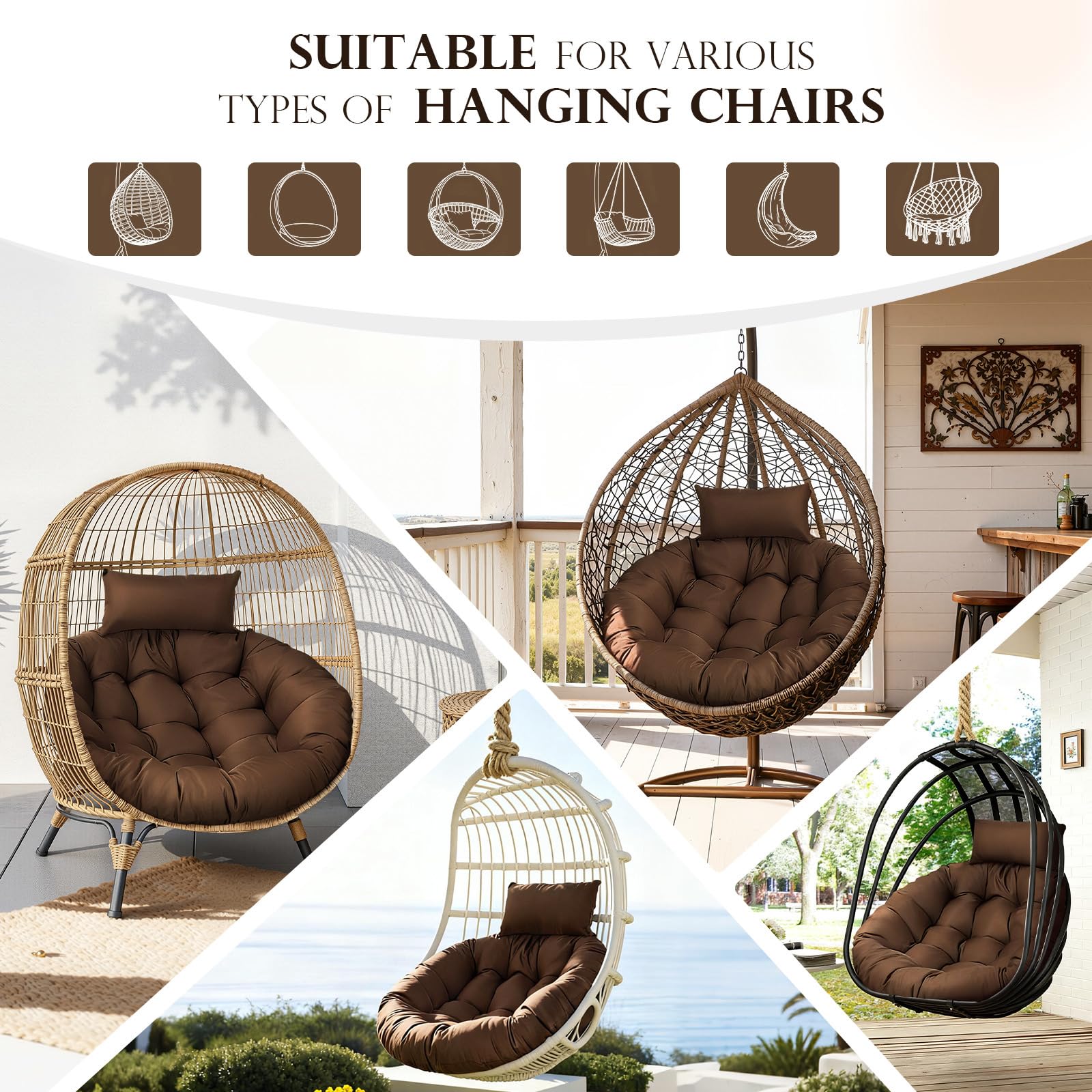 Eoieov cushion installed on outdoor wicker egg chair for comfort