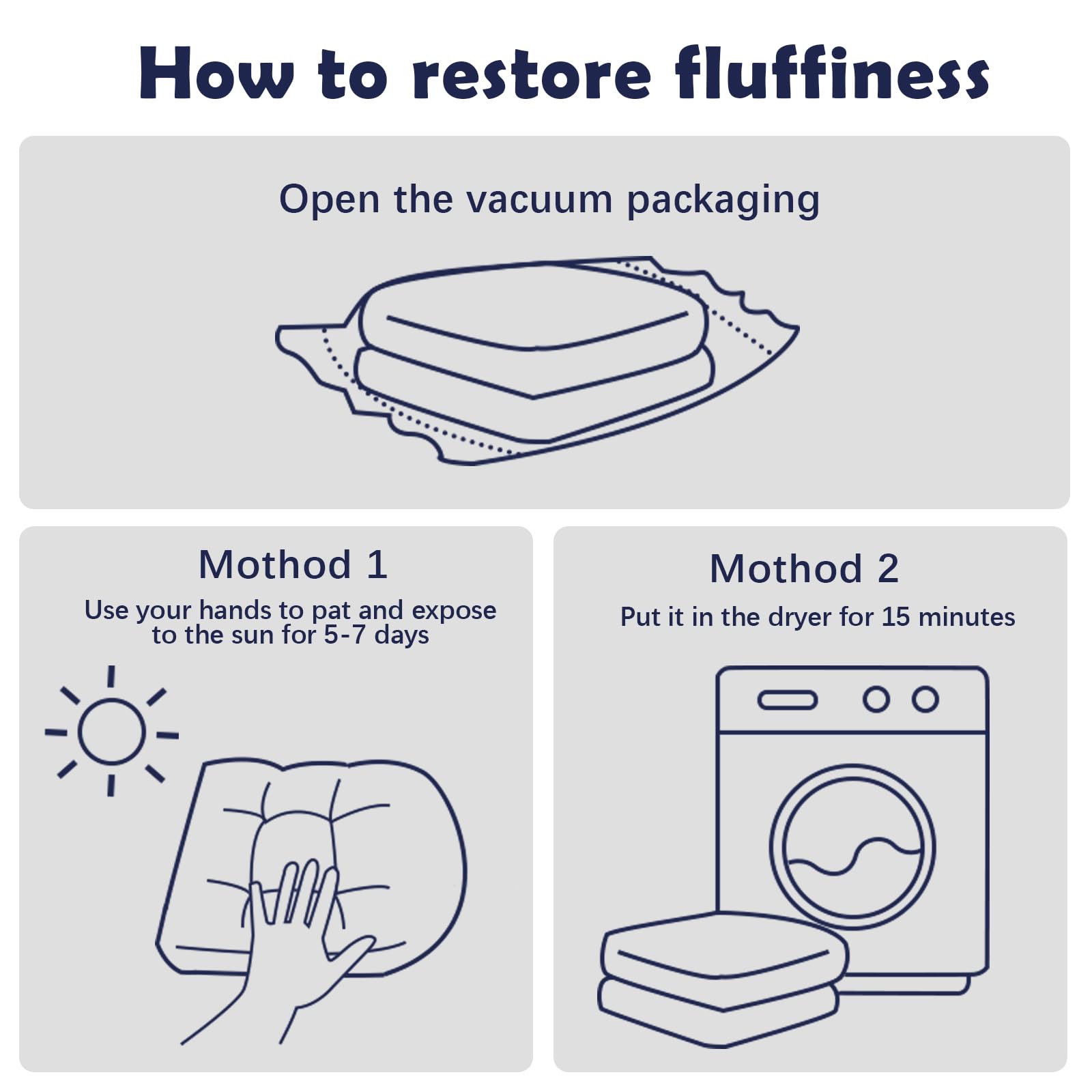 Eoieov vacuum-packed cushions before fluffing to restore loft