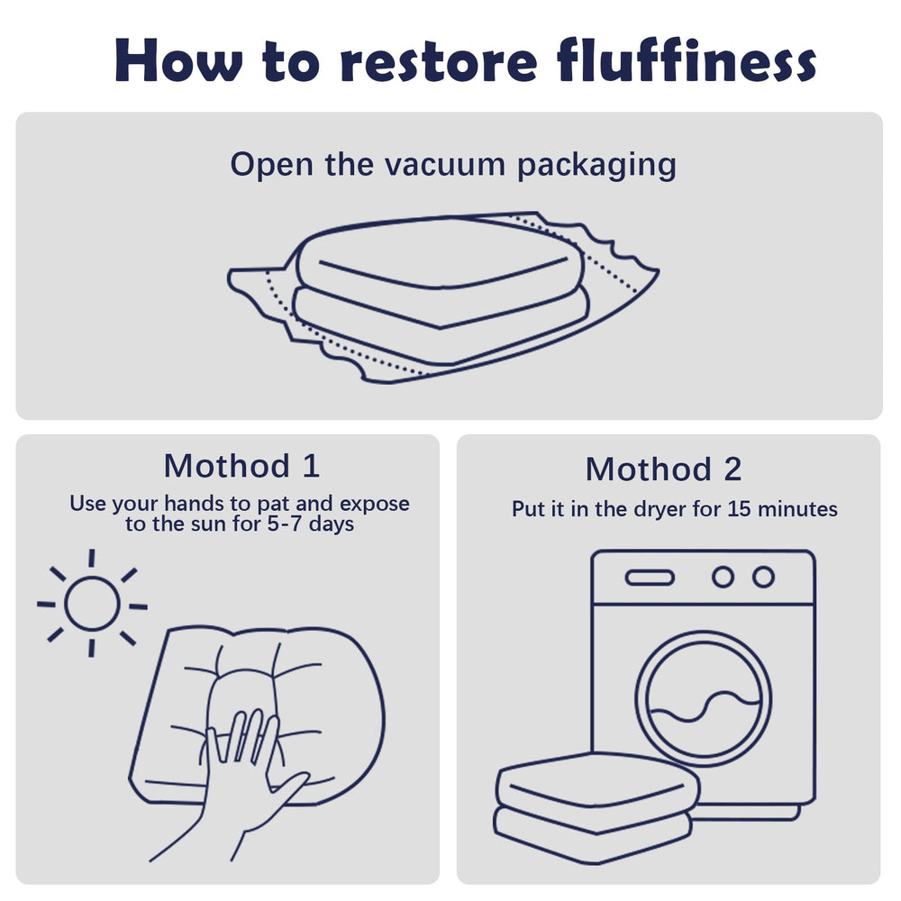 Eoieov vacuum-packed cushions before fluffing to restore loft