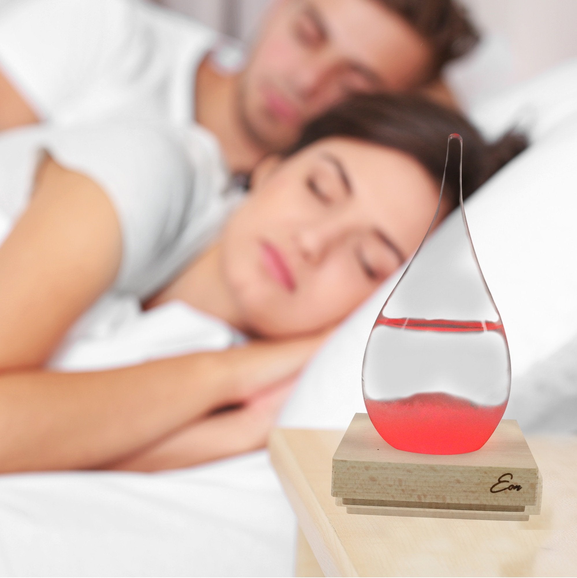 Eon Concepts storm glass glowing at night demonstrating mood lighting and gentle illumination
