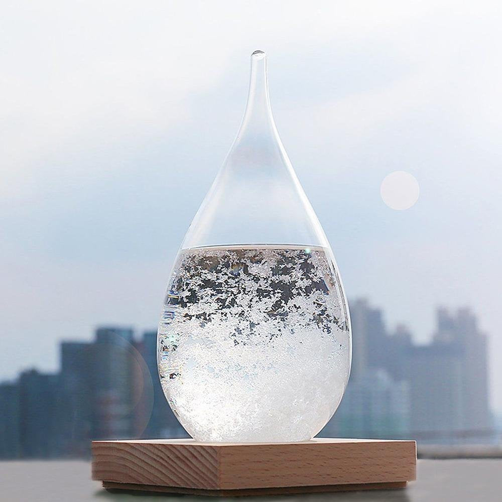 Eon Concepts storm glass staged on mantel offering visual interest and room ambiance