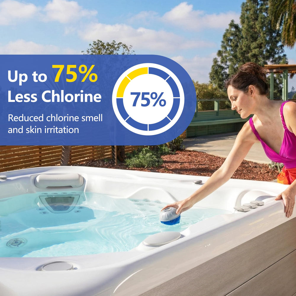 EOQIFJM floater floating in spa showing comfortable, soft water benefit