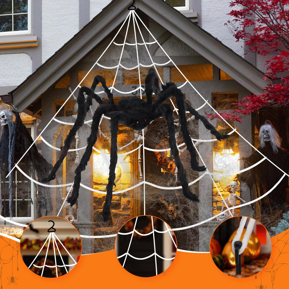 Eossth included accessories layout with stakes, hook, small spiders, and spider silk for complete setup