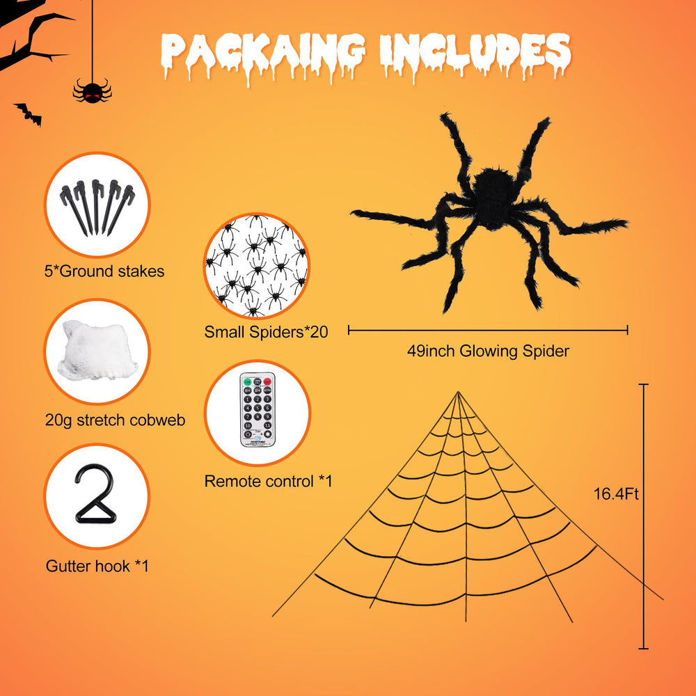 Eossth scale comparison spider in doorway showing 49-inch size for bold Halloween display