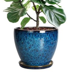 EPFamily blue round planter front view showing elegant glaze and shape