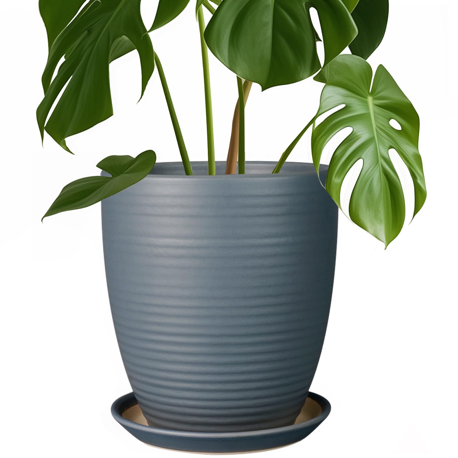 EPFamily glazed gray planter front view showing elegant fluted design and visual appeal