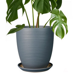 EPFamily glazed gray planter front view showing elegant fluted design and visual appeal