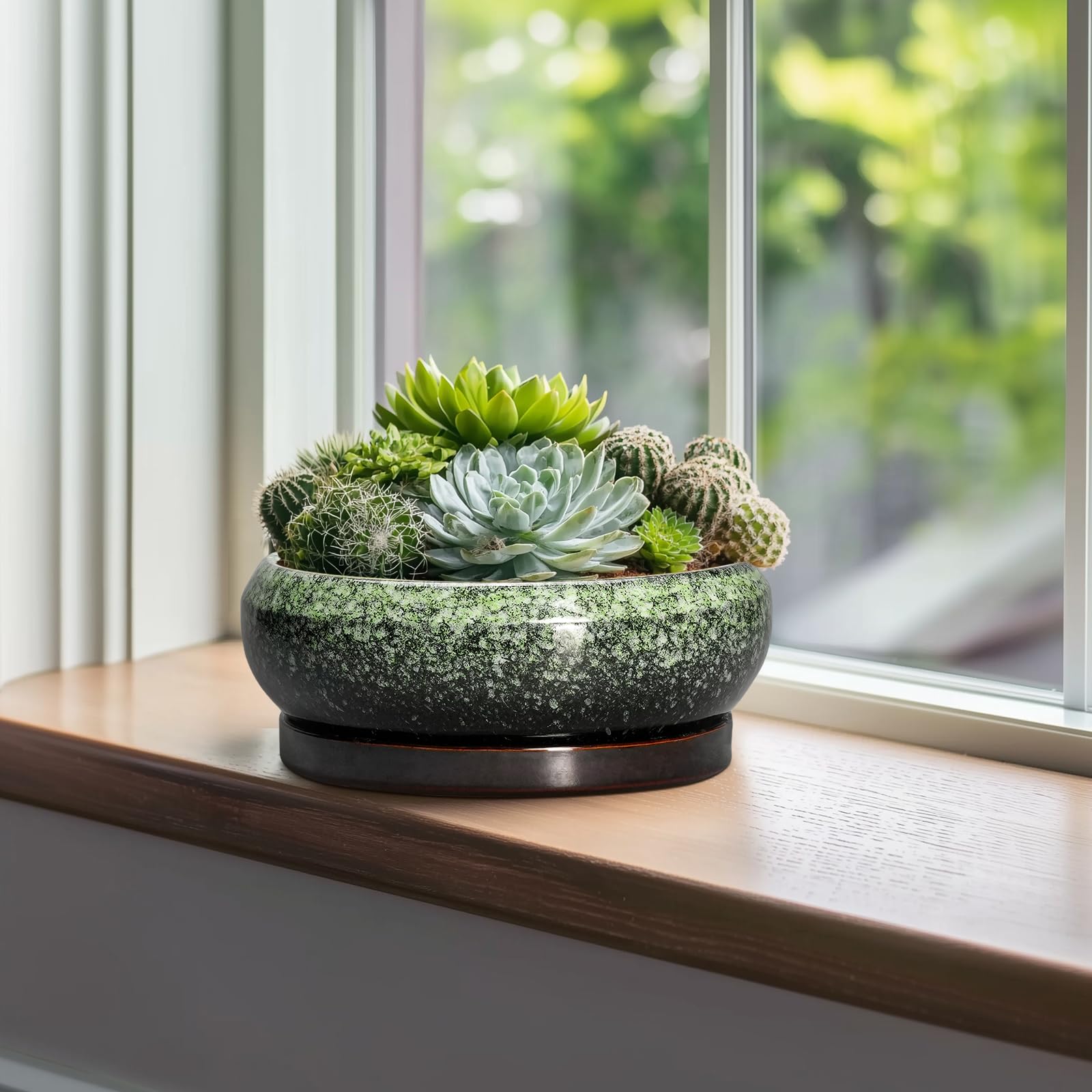 EPFamily matching ceramic saucer under pot protecting surfaces from water damage