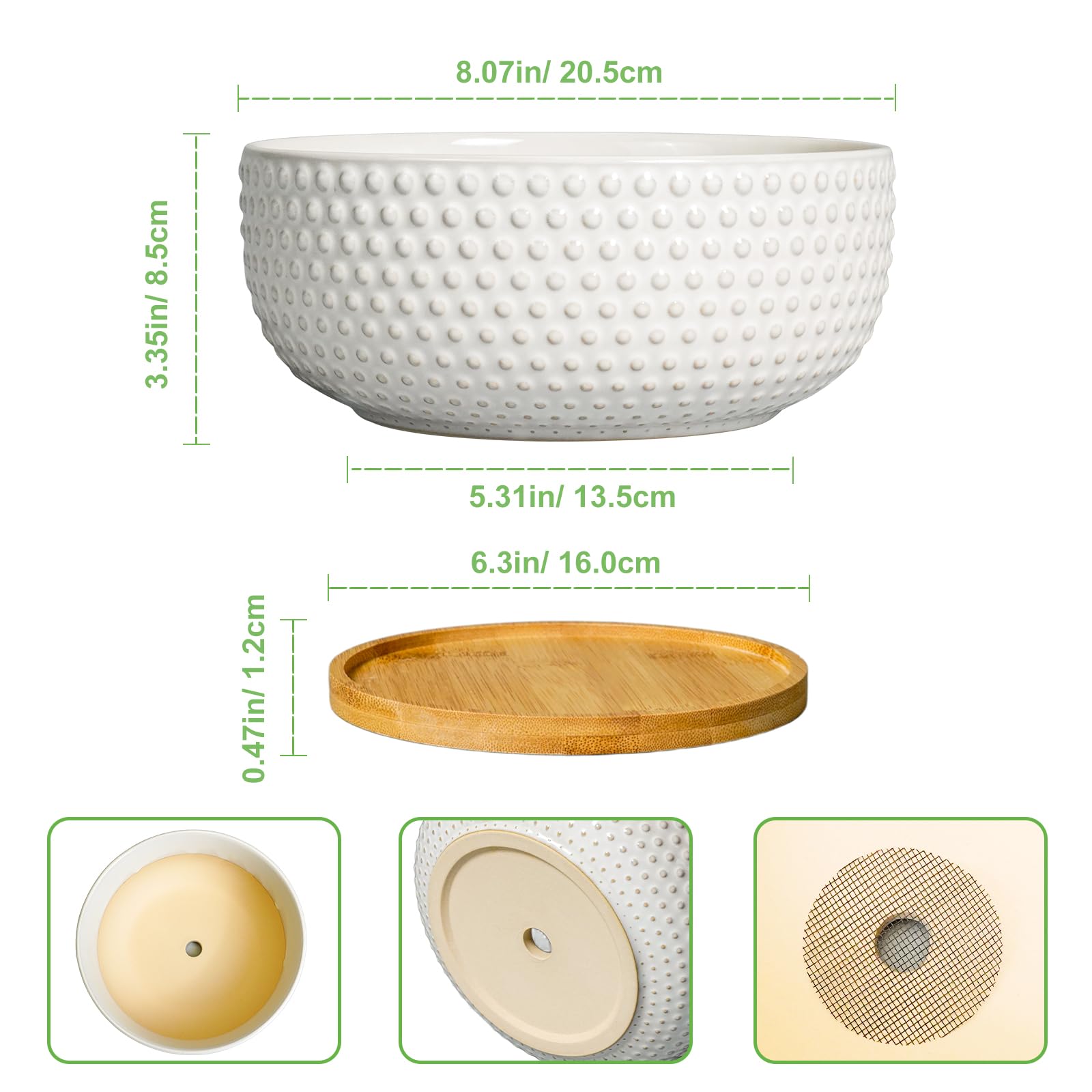 EPFamily bottom view showing drainage hole and saucer to protect furniture from water