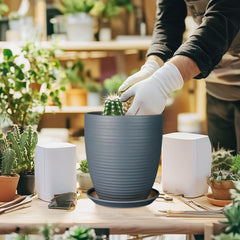 EPFamily removable ceramic saucer under pot protecting surfaces from runoff and stains