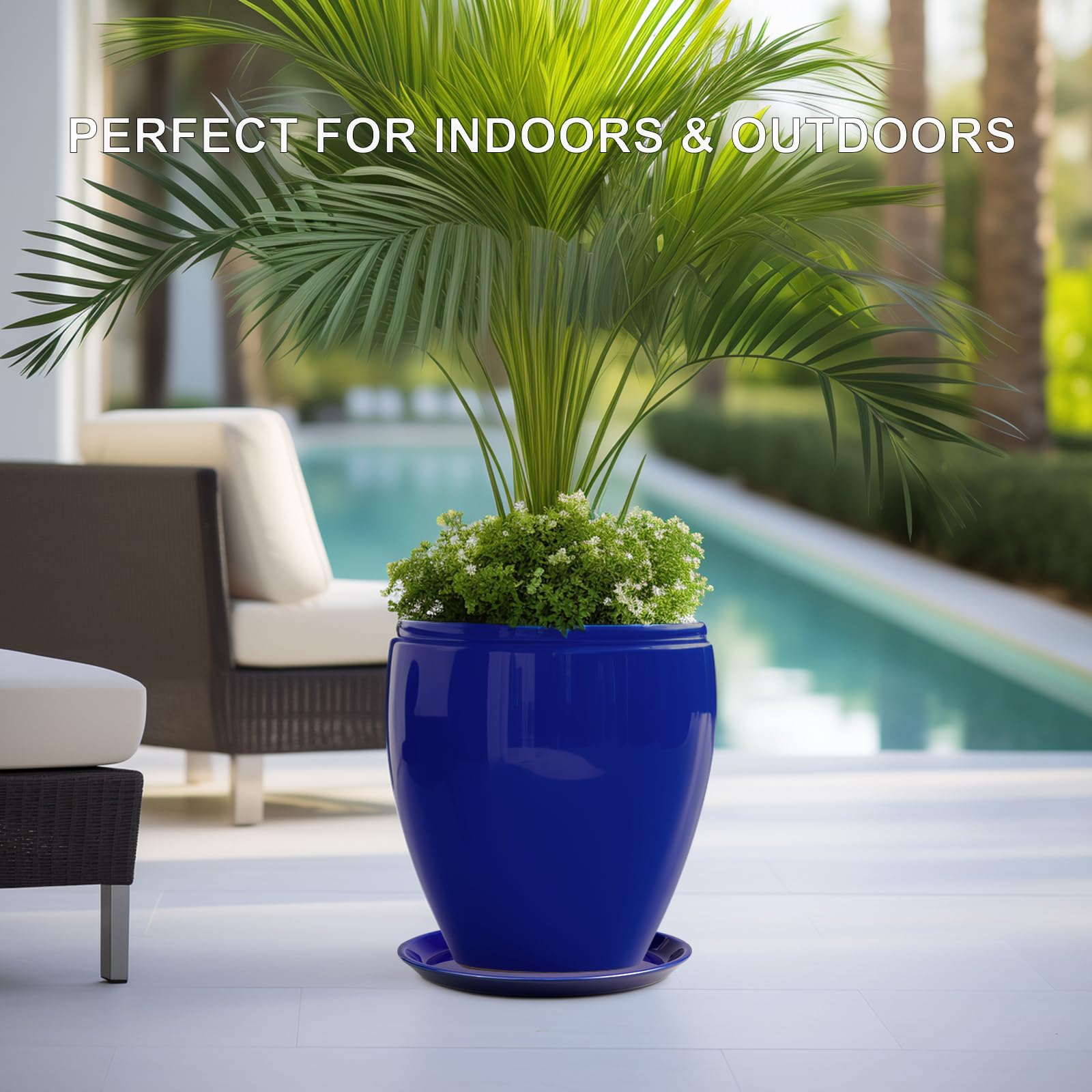 EPFamily saucer styled on a patio to show outdoor decor compatibility