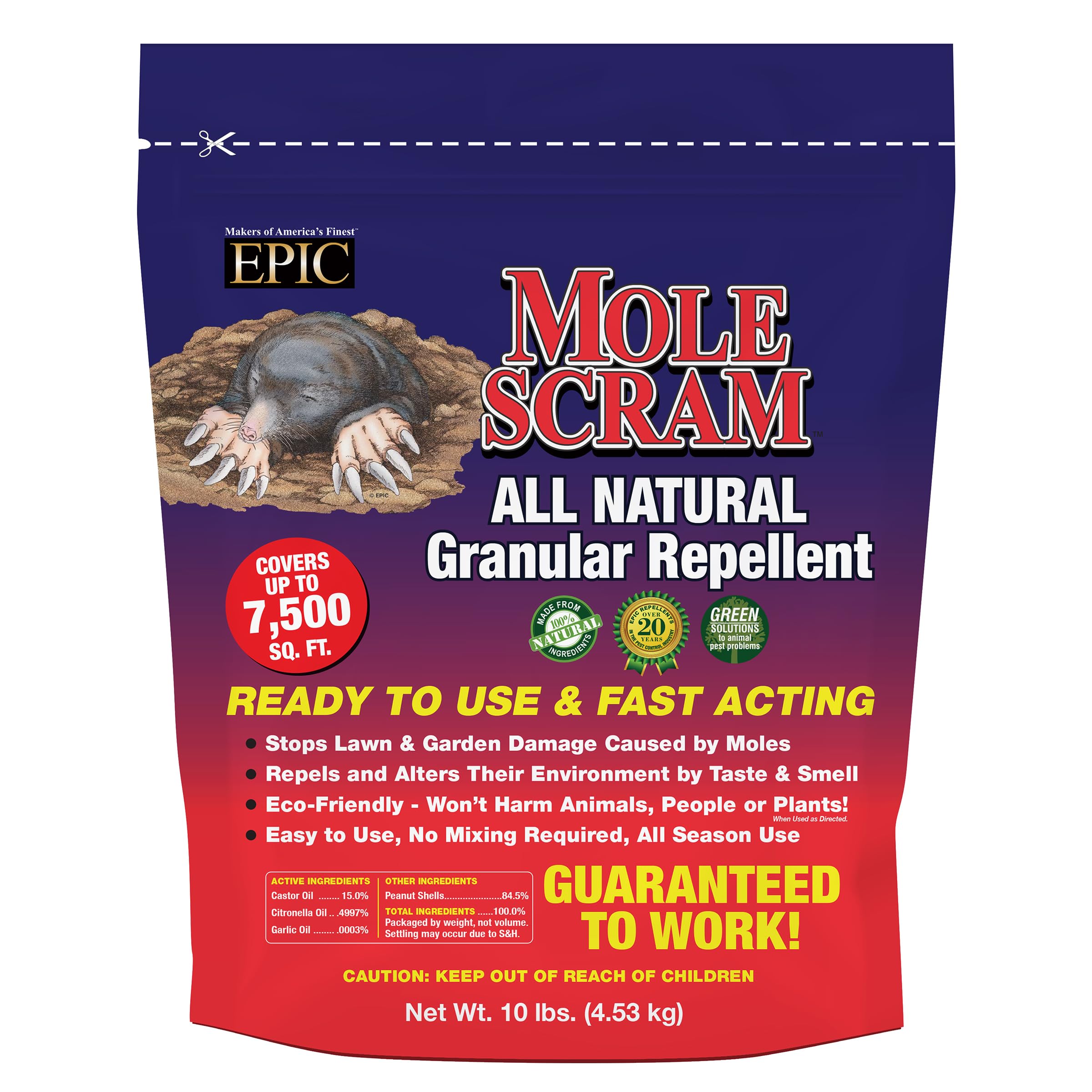 EPIC REPELLENTS front-of-bag showing product name and 10 lb size, clear storage benefit