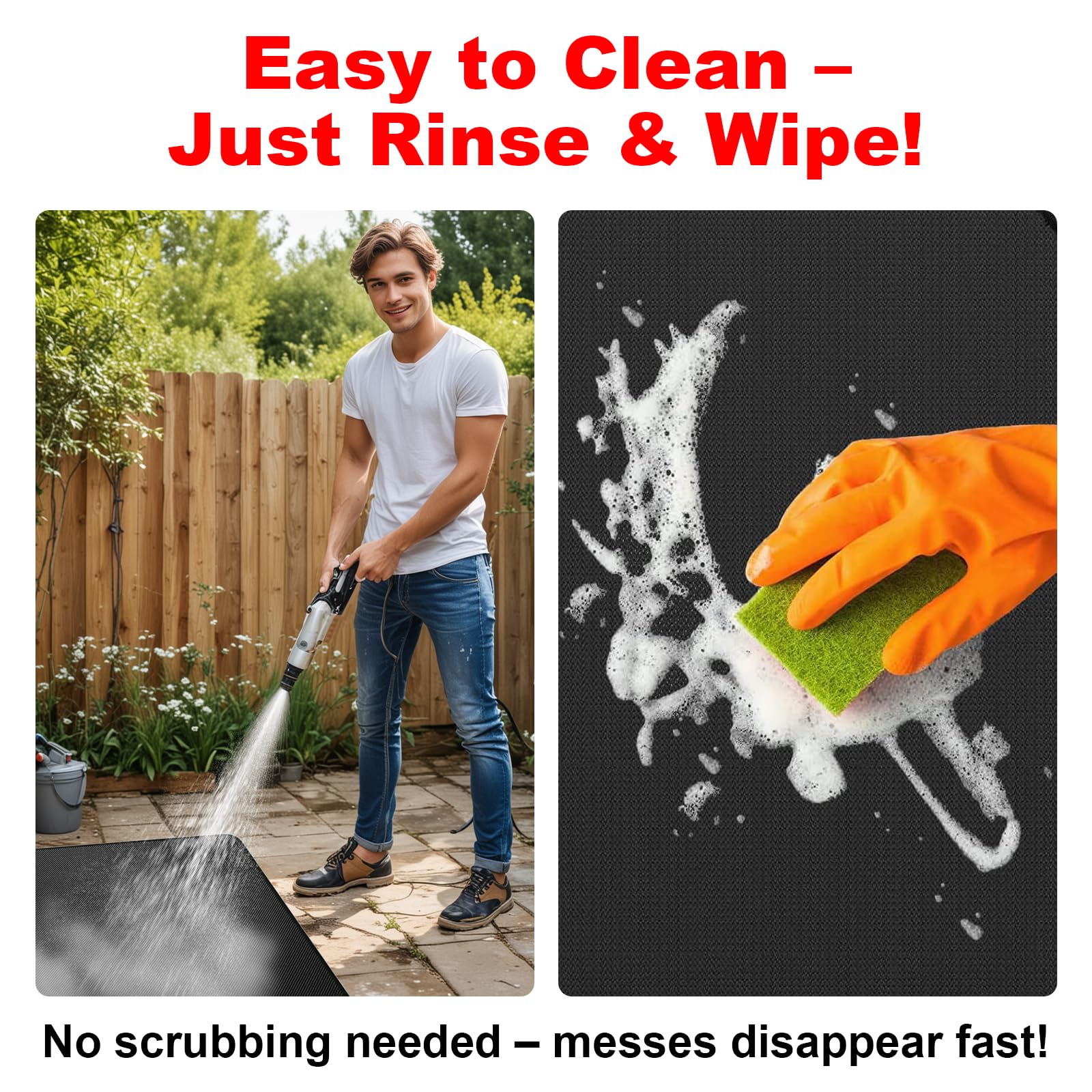 Epinovo being rinsed with hose to show quick-clean, stain-resistant benefit