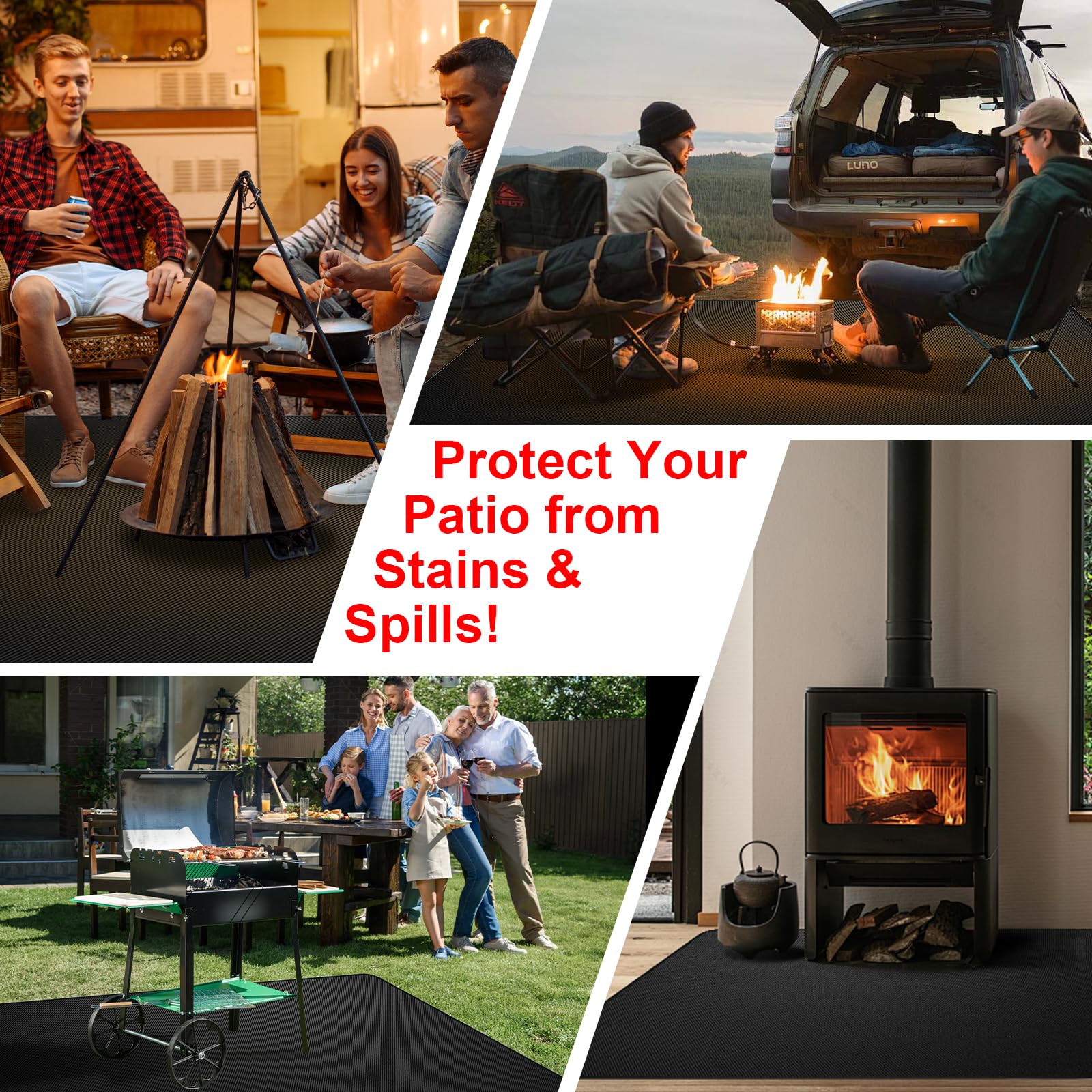 Epinovo mat under a patio grill in lifestyle scene offering durable protection