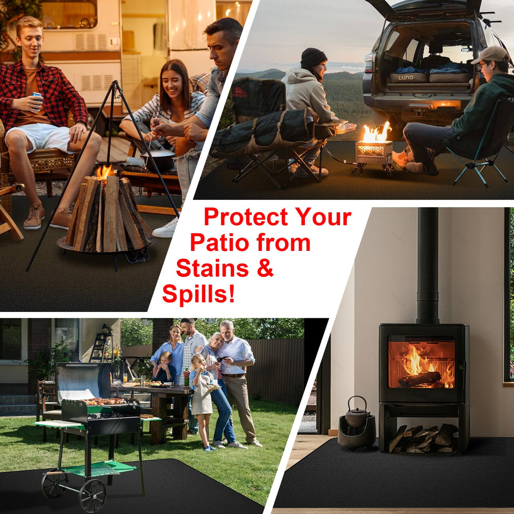 Epinovo mat under a patio grill in lifestyle scene offering durable protection