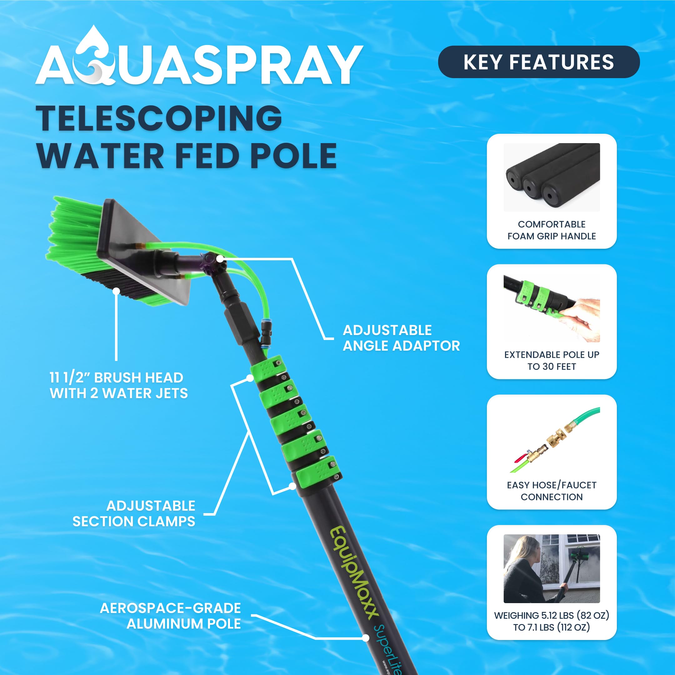 EQUIPMAXX telescopic pole fully extended for high reach cleaning