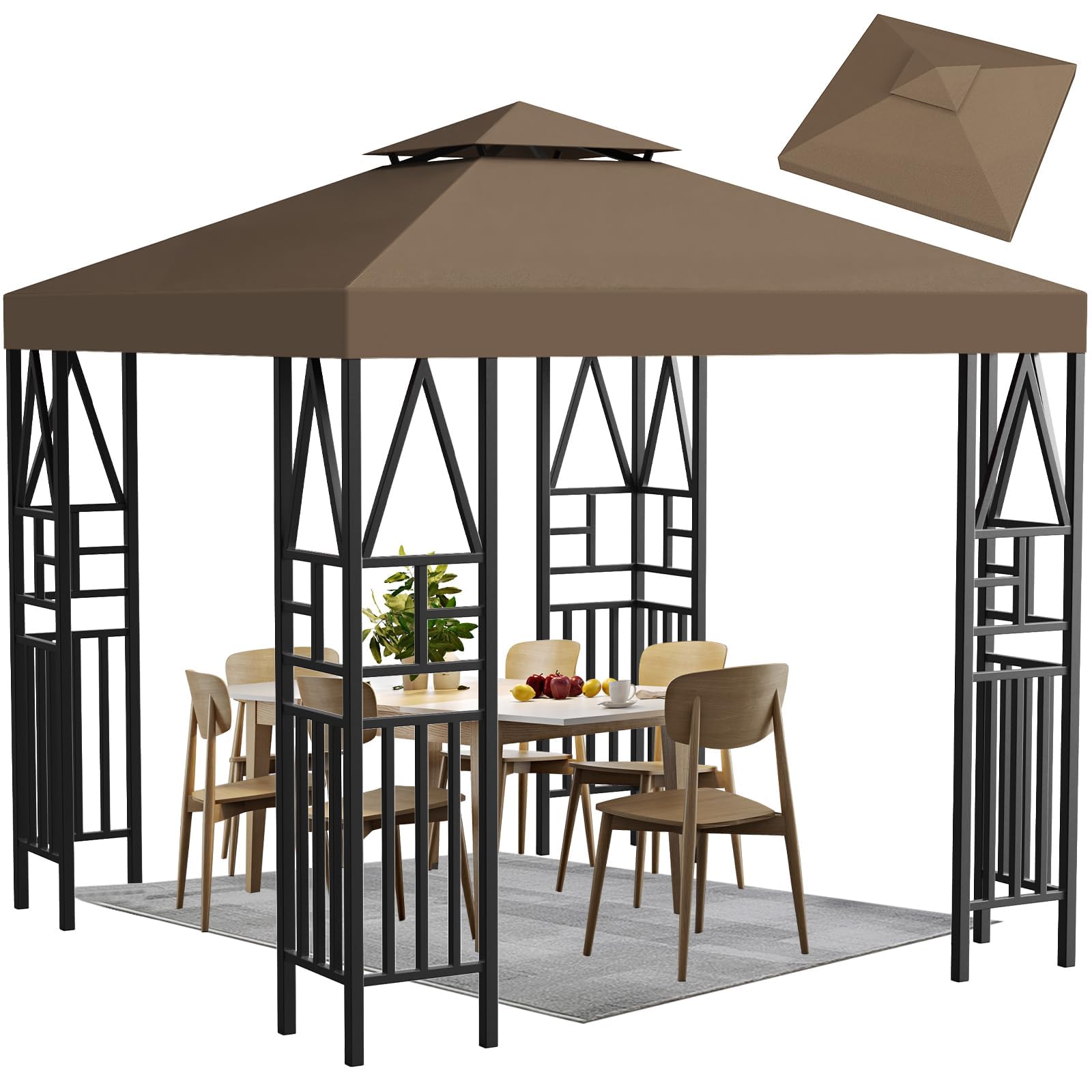 ERFEI front view coffee canopy showing full 10x10 shade and clean lines