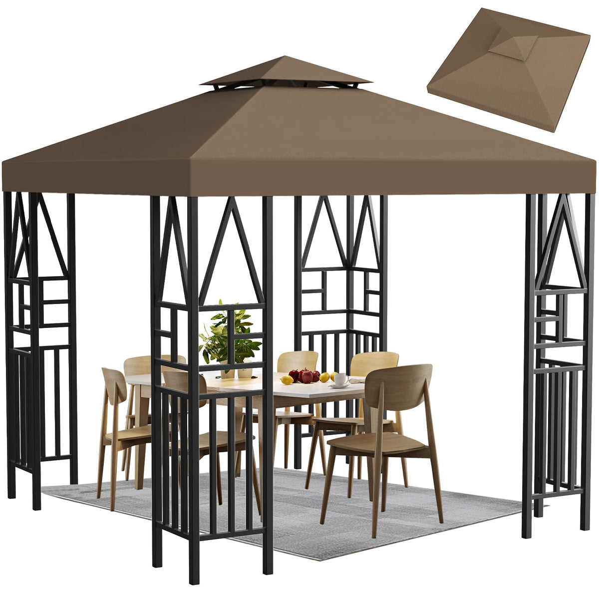 ERFEI front view coffee canopy showing full 10x10 shade and clean lines