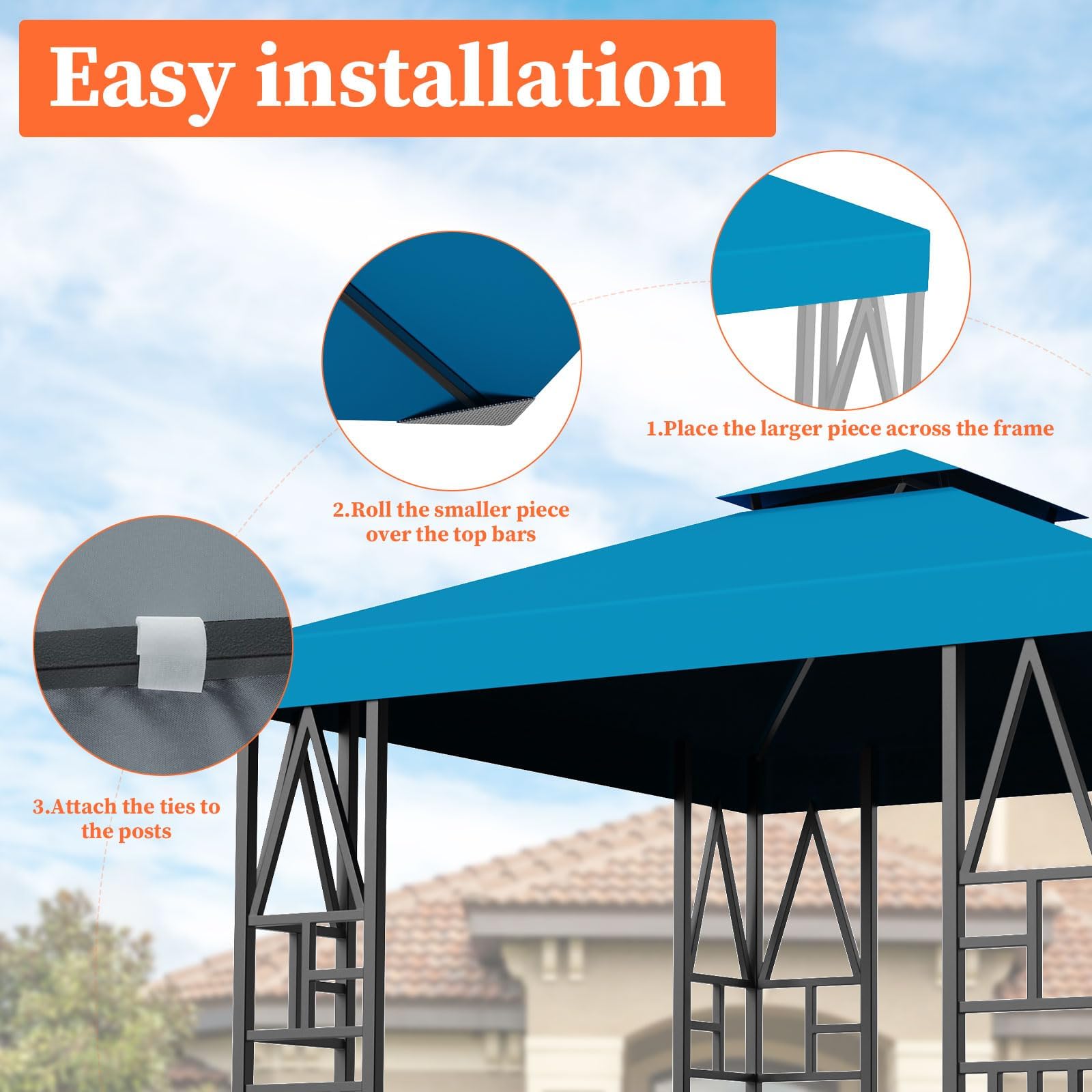 ERFEI Velcro attachment strap on canopy for easy tool-free install