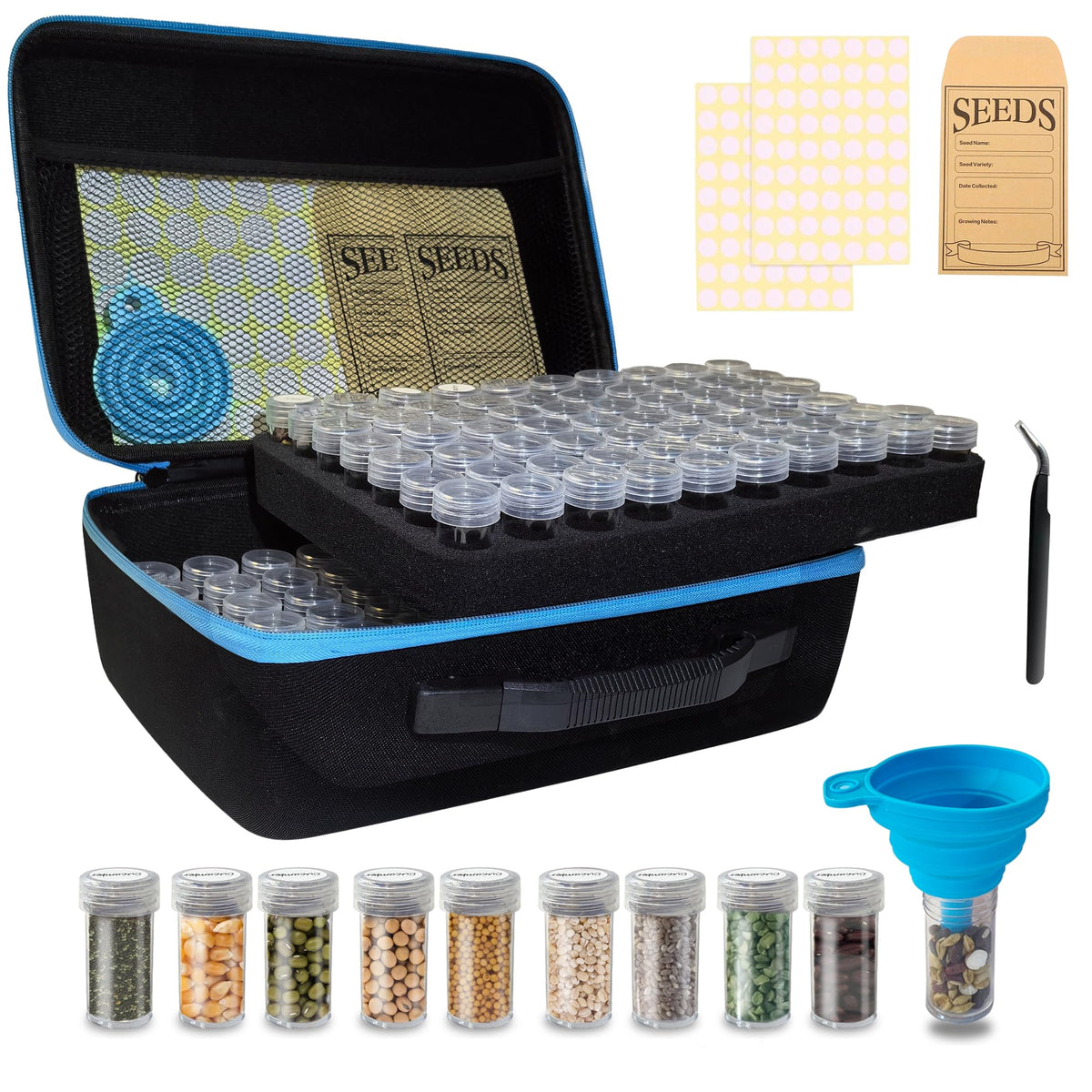 ERFEI front-open case showing 140 clear seed containers and organization benefits