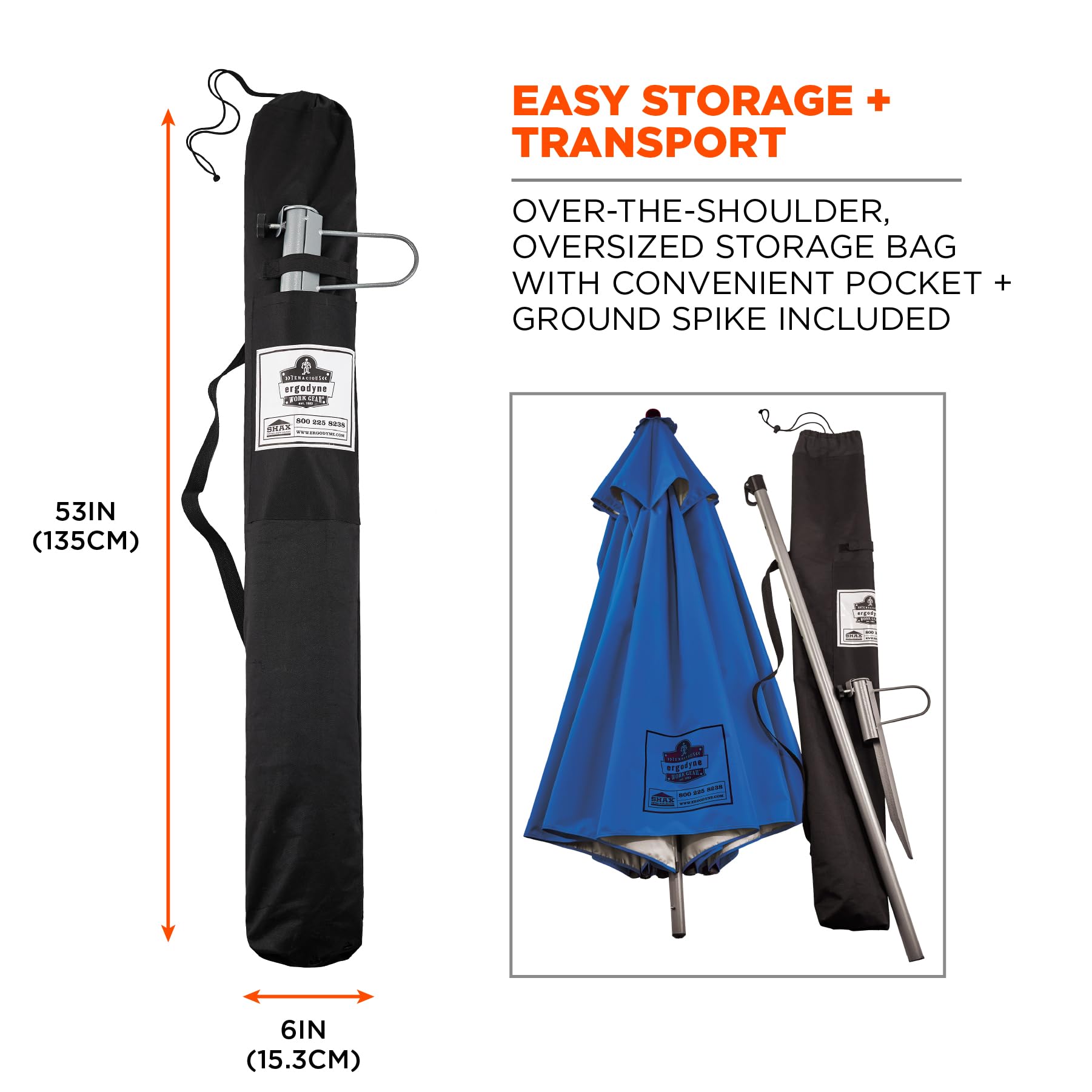 Ergodyne SHAX 6100 storage bag and contents for easy transport and protected storage