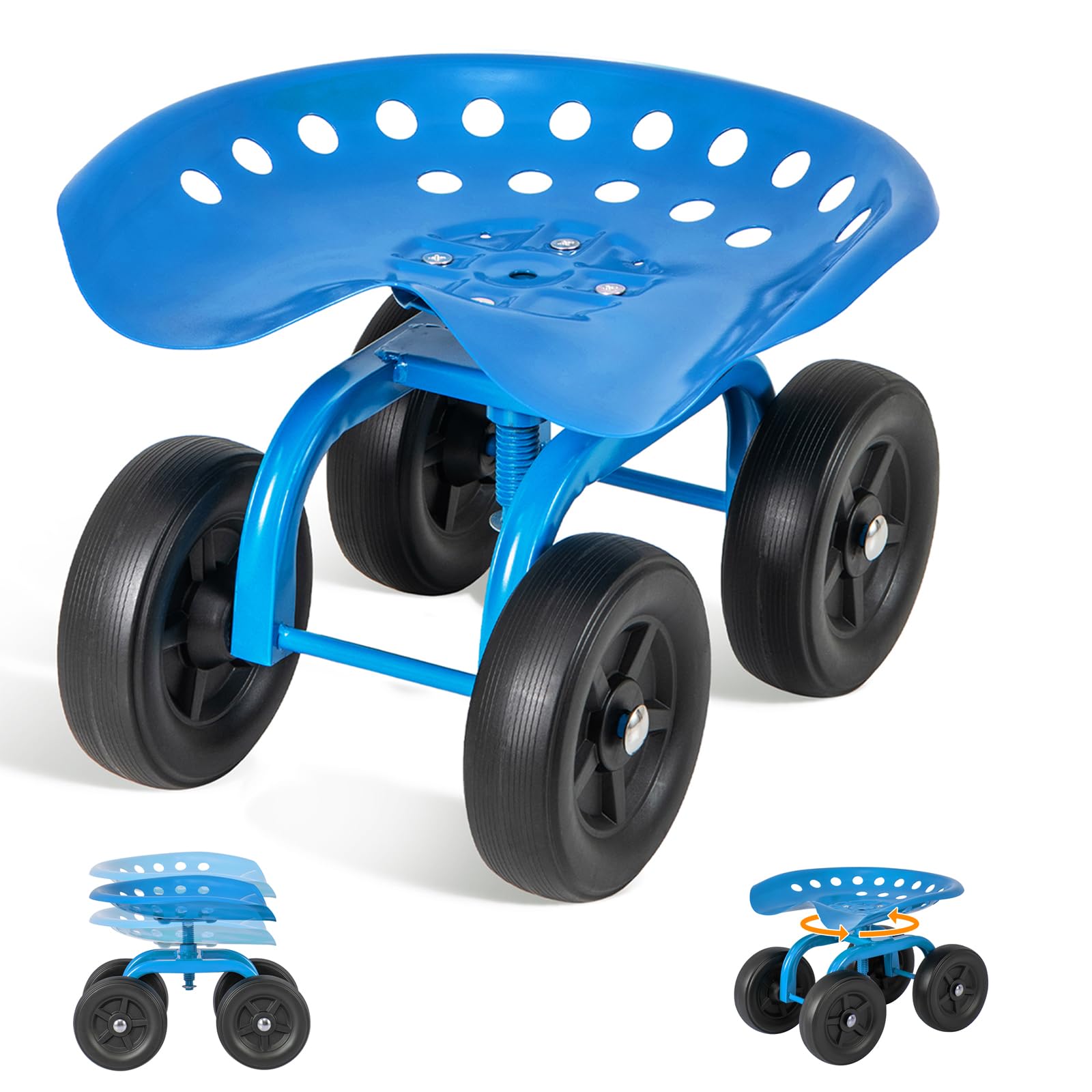 ERGOMASTER front view blue seat showing ergonomic shape and easy mobility
