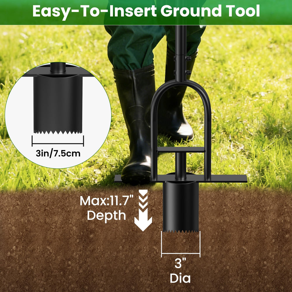 Erinaik tool in use planting bulbs standing upright for less bending