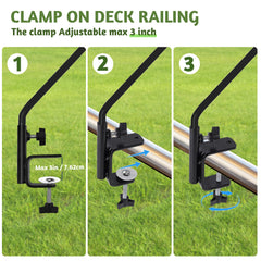 ERYTLLY clamp mounted on railing demonstrating secure fit