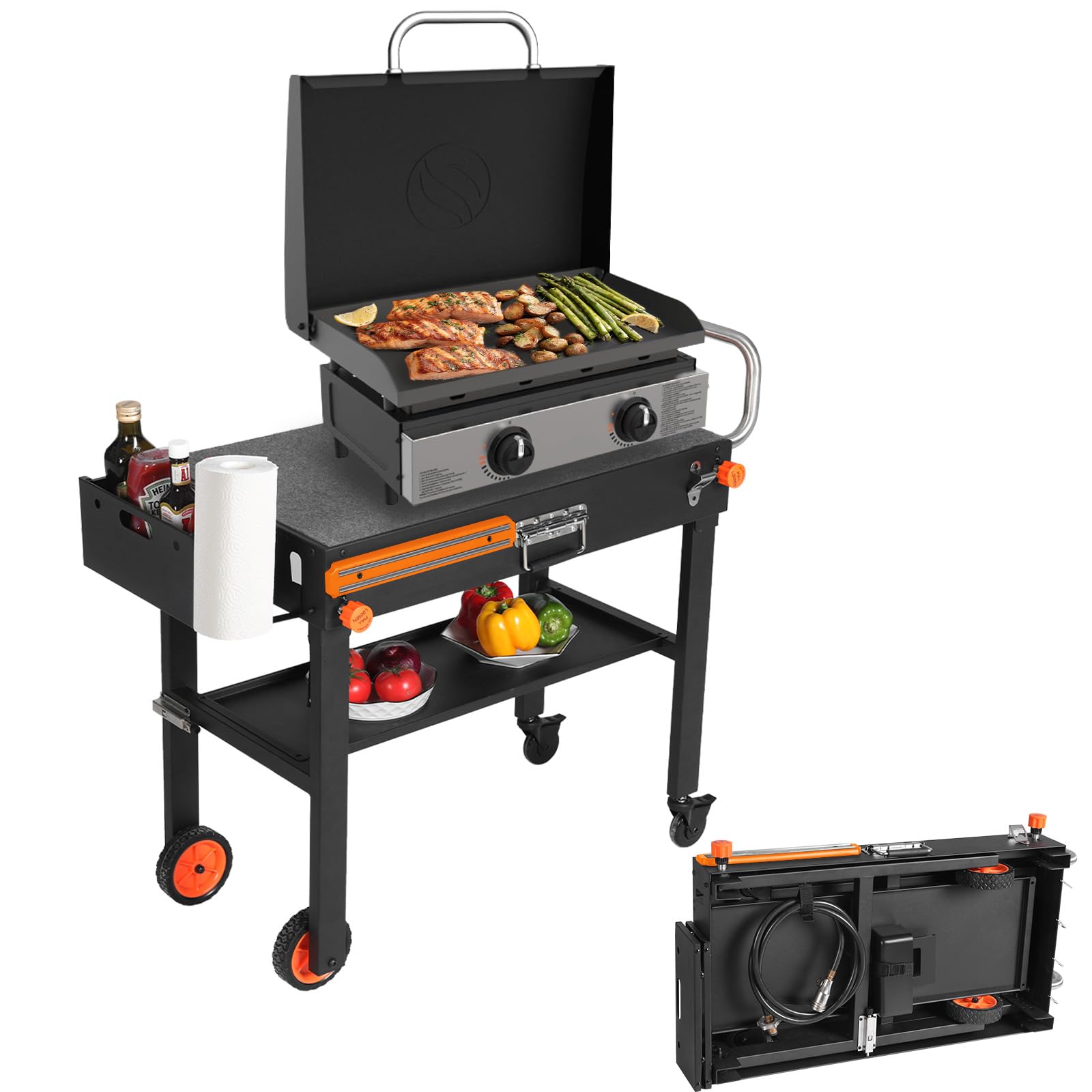 EsFrondo front view of stand cart showing compact footprint and stability