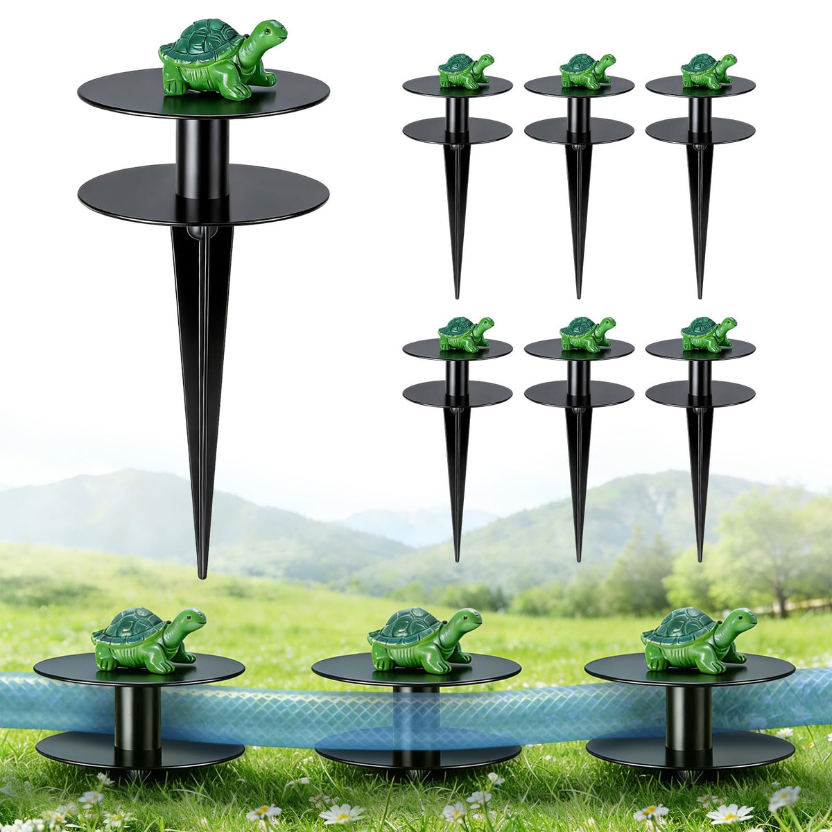 esgwork turtle hose guide front view showing durable cast iron and decorative green top for protection