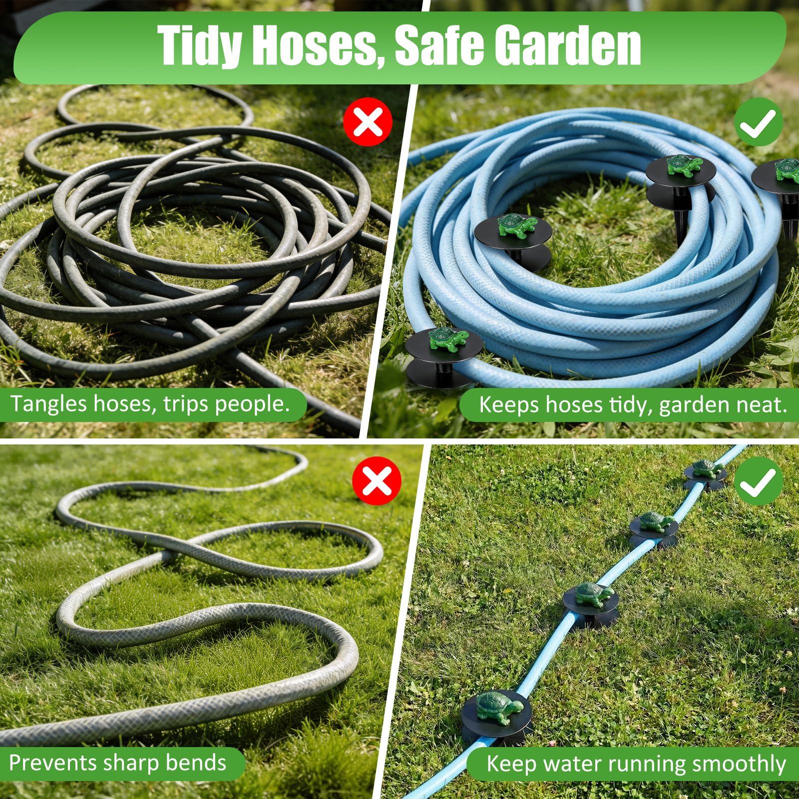 esgwork turtle hose guide in use along a flower bed keeping hose off plants and preventing damage