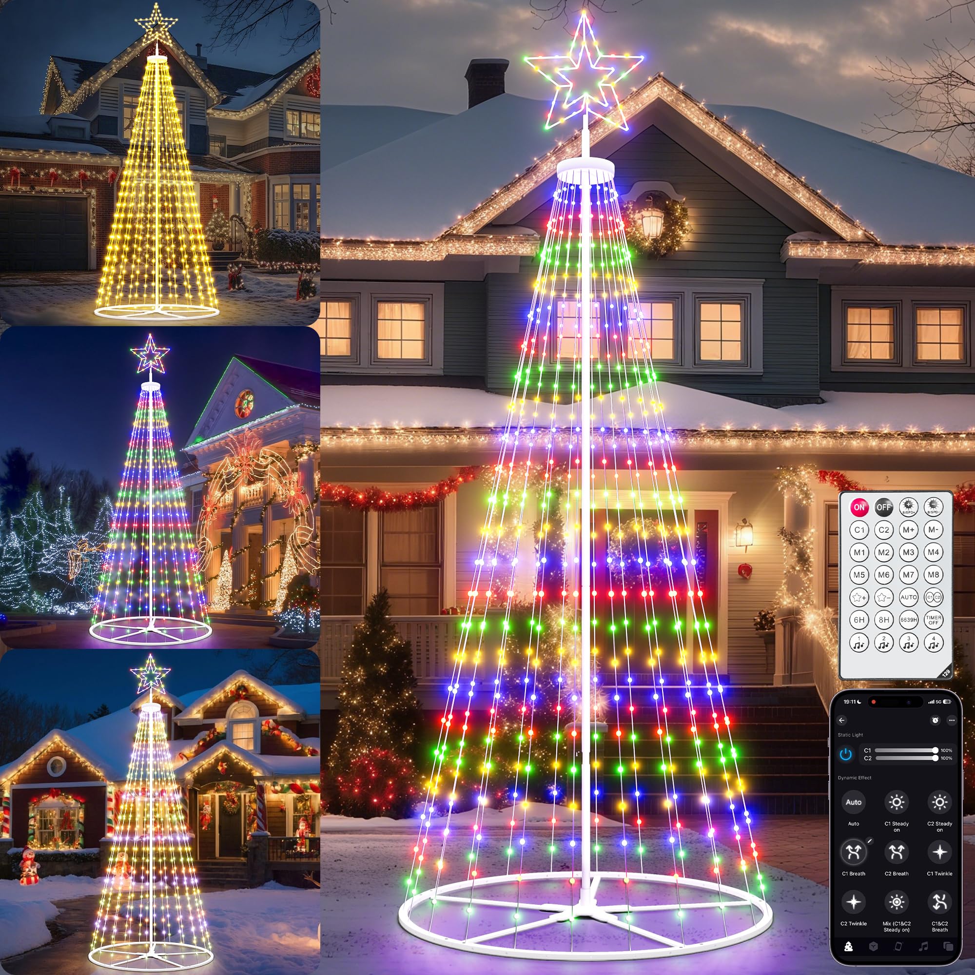 Espird 12FT tree front view showing full illumination and curb appeal