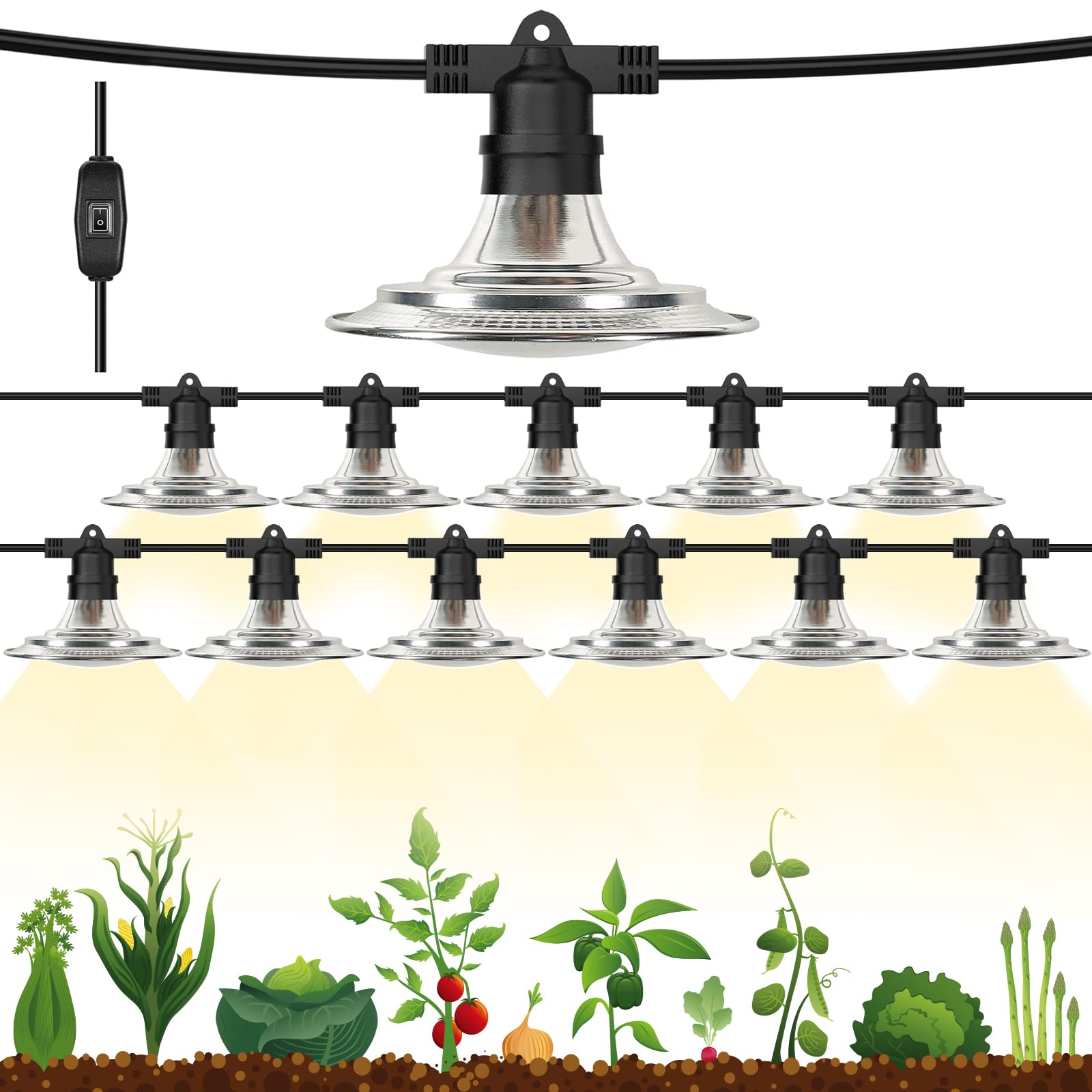 Espird front view of 12-light string showing product layout and easy installation benefit